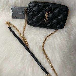 Saint Laurent Becky Double Zip Black Lambskin Leather Cross Body Bag